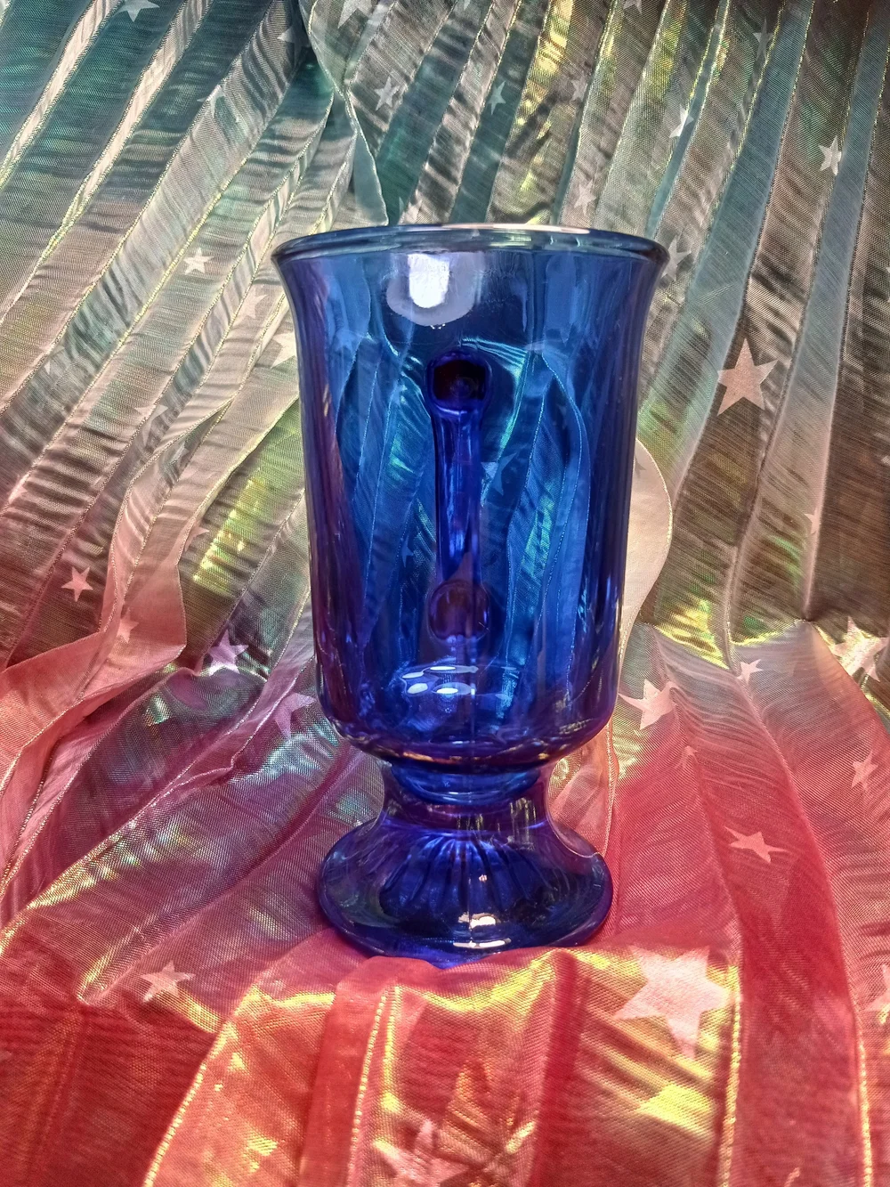Vintage Anchor Hocking Blue Glass Pedestal Mug